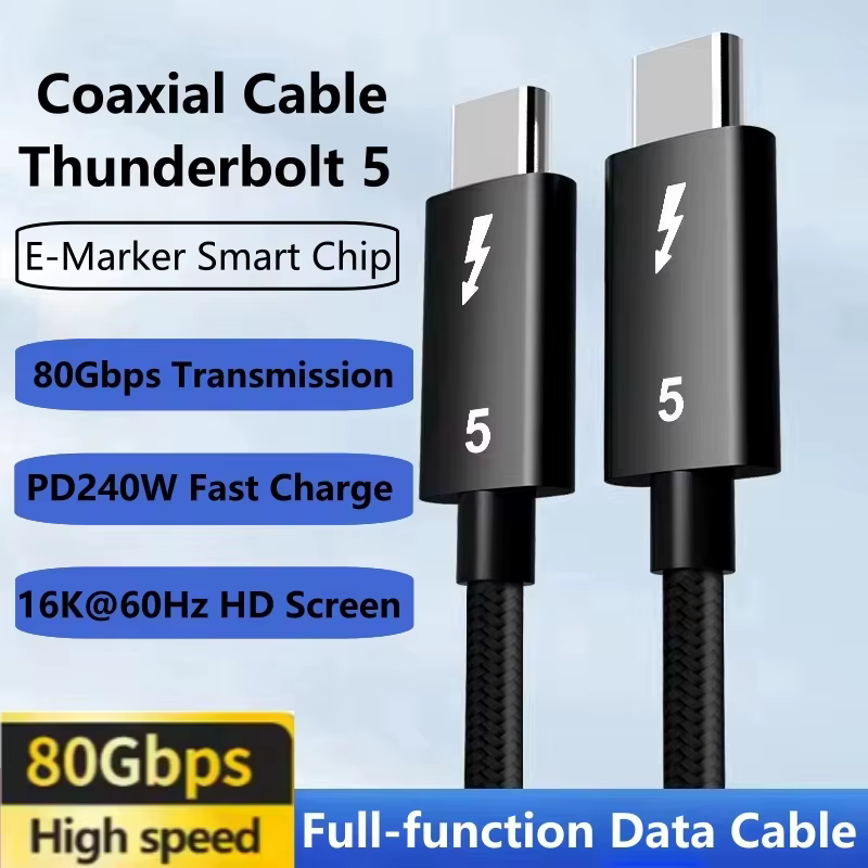 Thunderbolt 5 câble de données pleine fonction USB C vers USB C charge rapide PD 240w 16K60Hz sortie vidéo transfert 80Gbps pour Macbook Pro