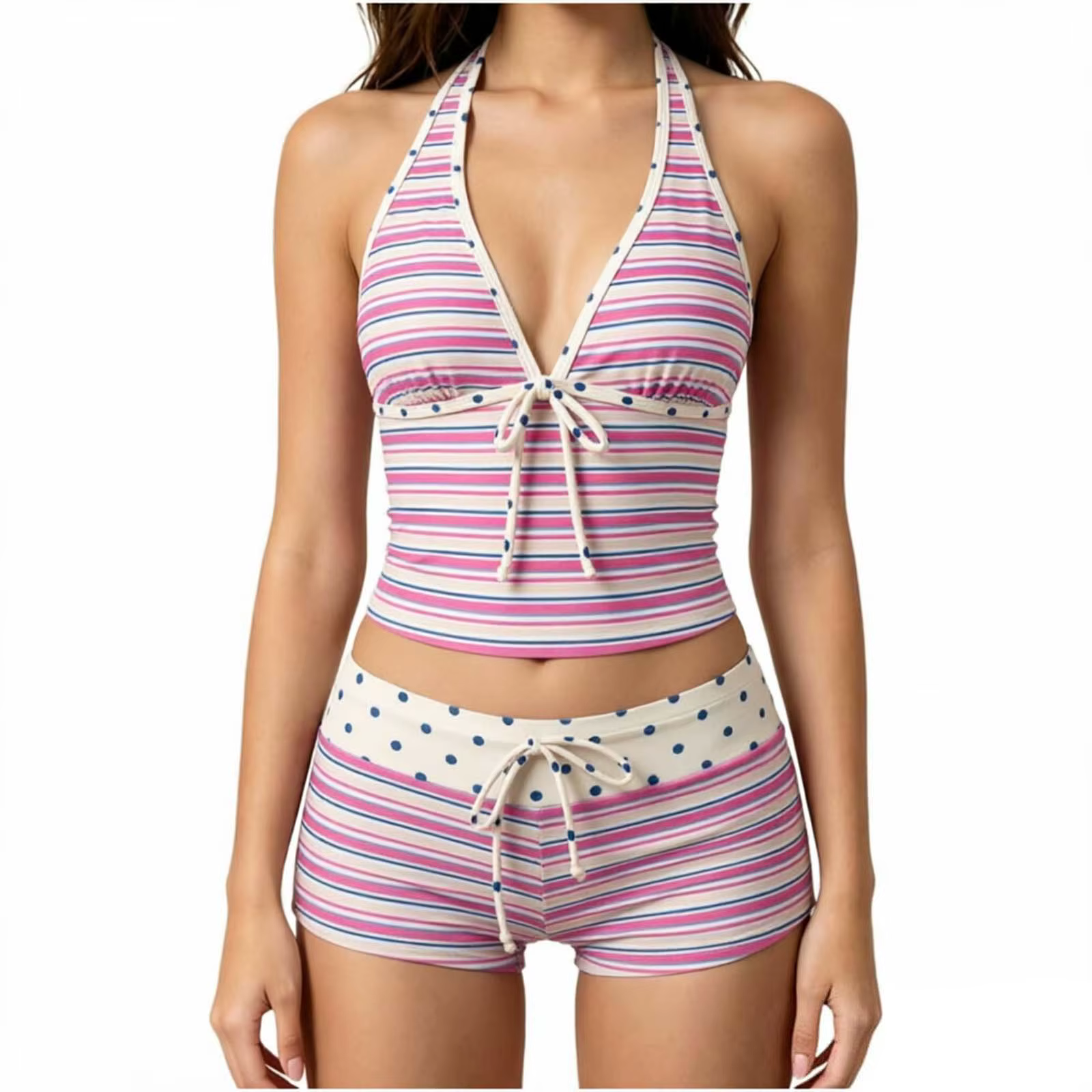 Tankini pour femmes, ensemble de bikini 2 pièces, haut de tankini avec short, maillot de bain mignon à pois, ensembles de bikini sans bretelles pour femmes