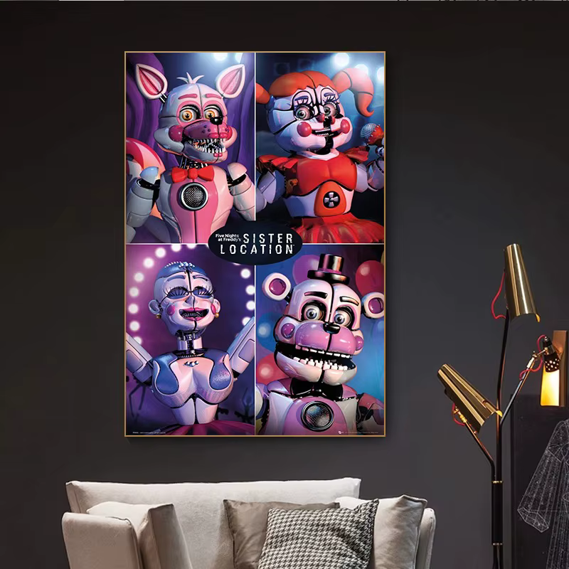 Lot de 5 affiches Five Nights at Freddy's pour décoration murale de salle de jeux, impressions d'horreur FNAF sans cadre, pour chambre, dortoir, man cave, fournitures de fête, cadeau pour les fans