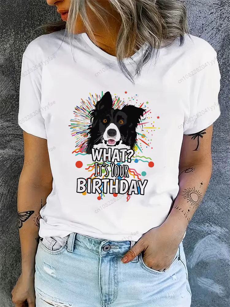Border Collie T-shirt pour femmes à manches courtes décontracté dames hauts Anime dessin animé T-shirt pour homme imprimé blanc T-shirt femmes t-shirts