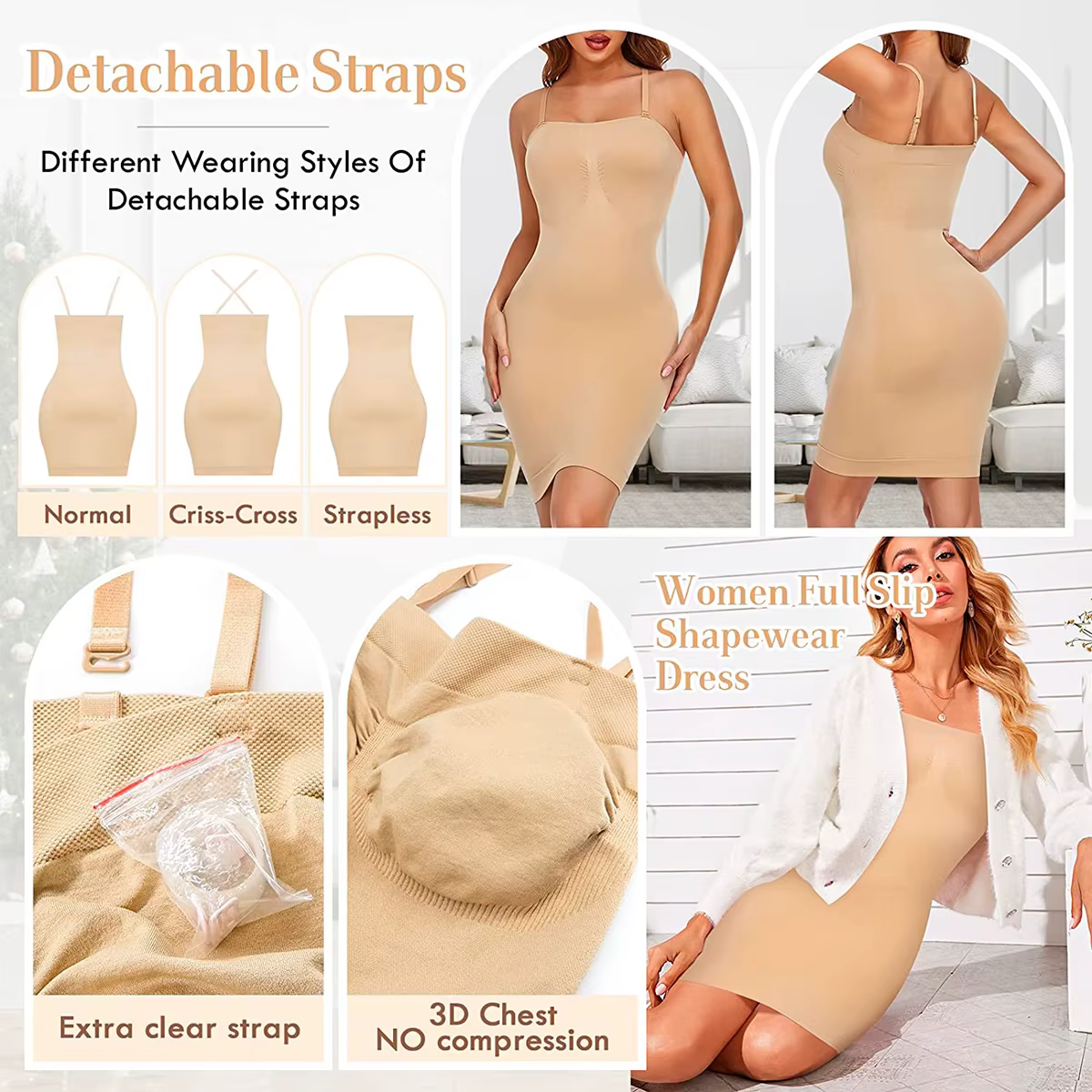Sous-robe gainante sans bretelles pour femme