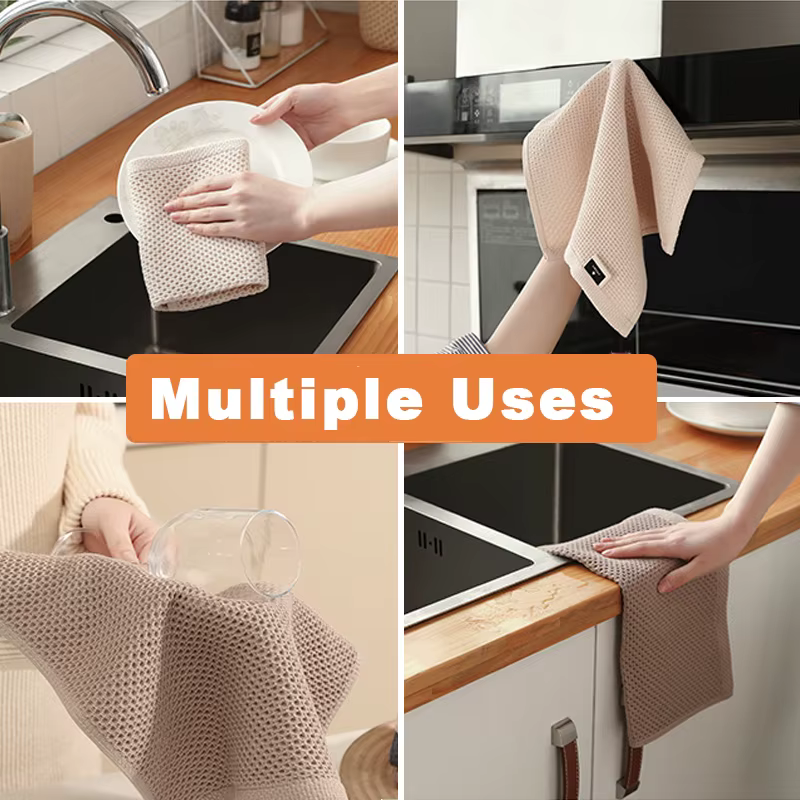 Serviette en coton douce et absorbante, chiffons de cuisine en nid d'abeille, serviette de lavage du visage respirante, chiffon de nettoyage ménager