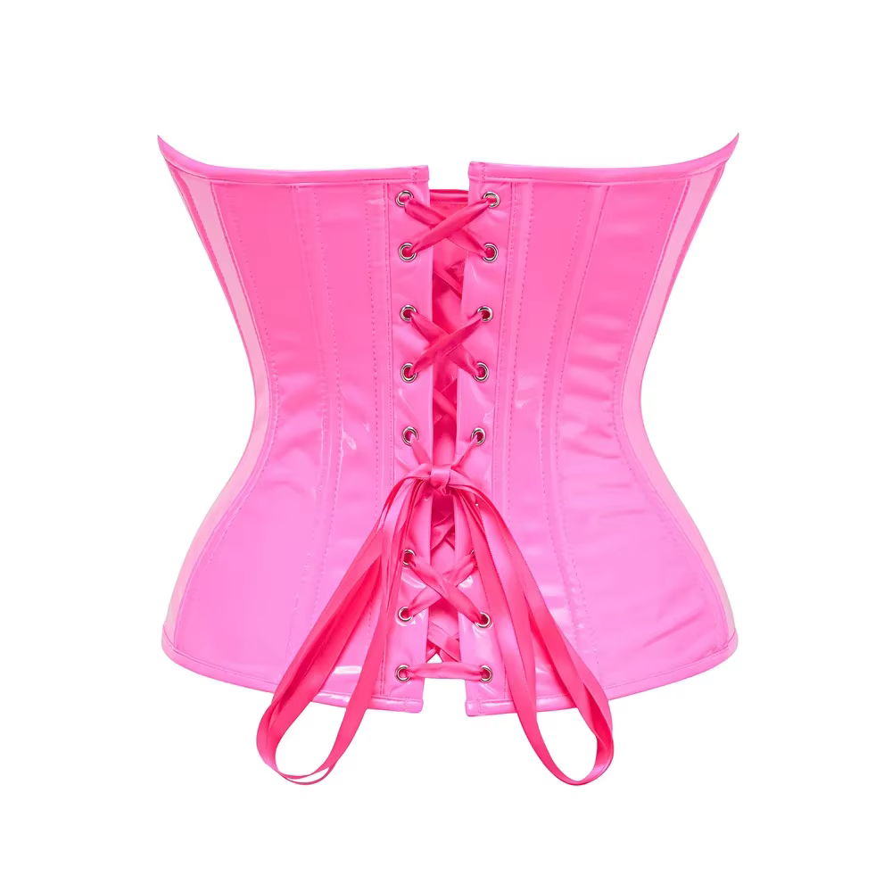 Rose PVC surbuste haut Corset femmes gothique Vintage Bustiers classique noir en cuir PU Corselet Sexy Clubwear