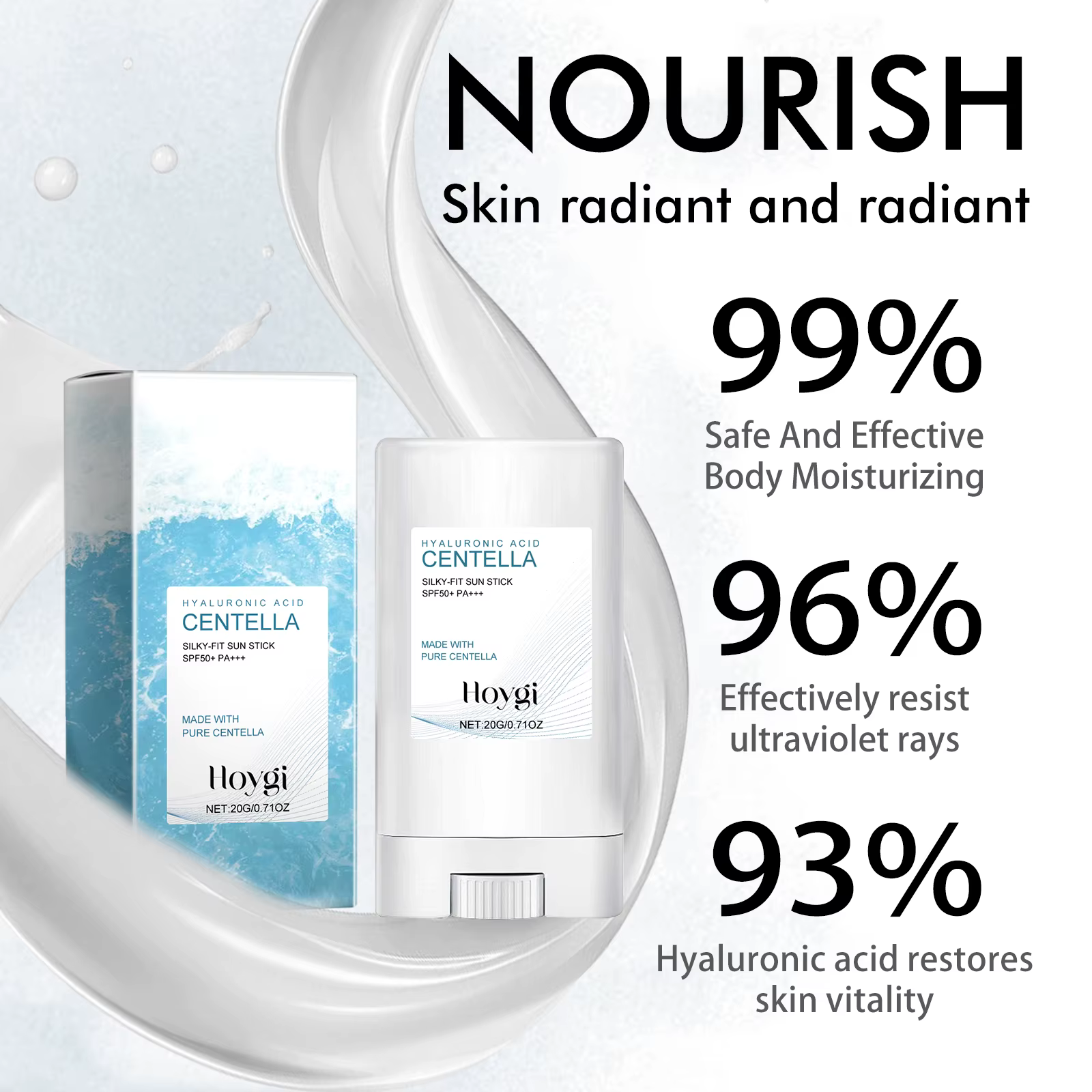 Crème solaire à l'acide hyaluronique, Anti-soleil, Protection UV, hydratant doux, nourrissant, réparation hydratante, bâton de protection solaire Spf46 pour l'extérieur