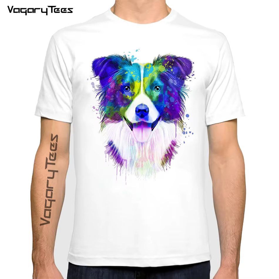 T-Shirt imprimé "I Love my Border" pour hommes, Hipster décontracté, peinture aquarelle, Collie, à la mode, nouvelle collection été