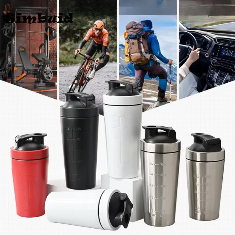 Bouteille Shaker de poudre de protéines en acier inoxydable, 500ML/750ML, avec boule en acier et échelle, anti-fuite, pour gymnastique, Fitness, Sport, tasses de lactosérum