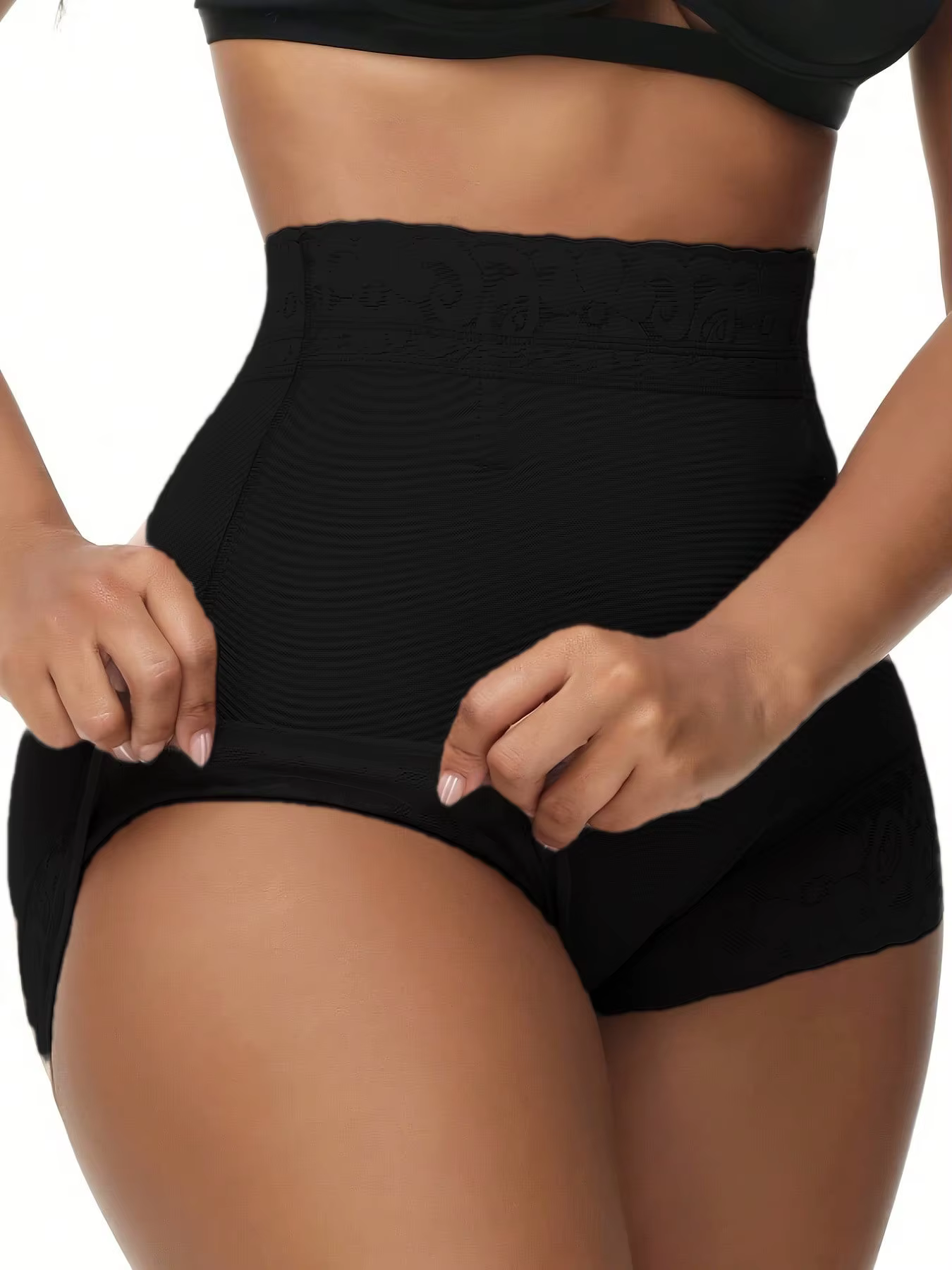 Culotte gainante sculptante pour femme avec contrôle du ventre, en dentelle