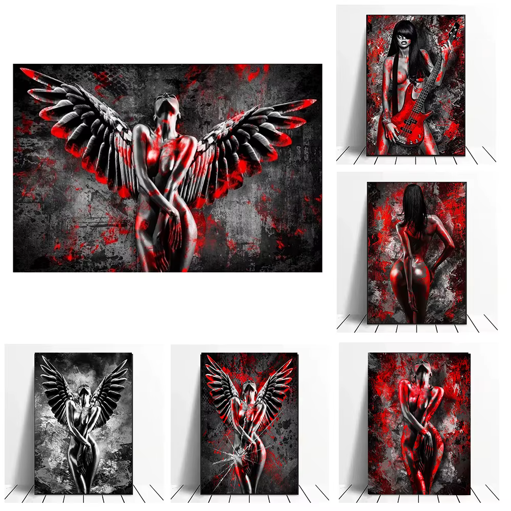 Impression sur toile de femme nue sexy rouge, affiche d'ange sensuel, art mural abstrait, gérer la peinture pour chambre à coucher, décoration d'intérieur