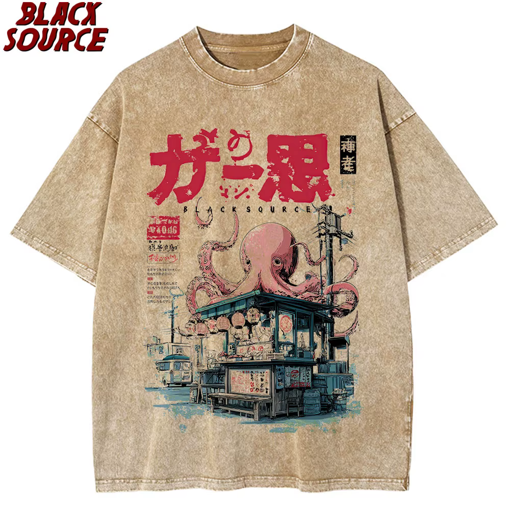 T176 T-shirt Takoyaki japonais avec boules de poulpe t-shirts graphiques pour les amateurs de nourriture de rue Anime coton haut ample surdimensionné