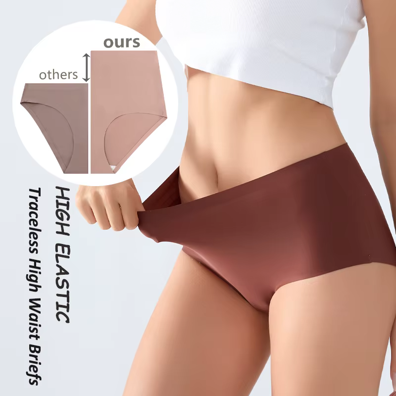 4 pièces/ensemble sans couture taille haute culottes pour femmes Sexy couleur unie
