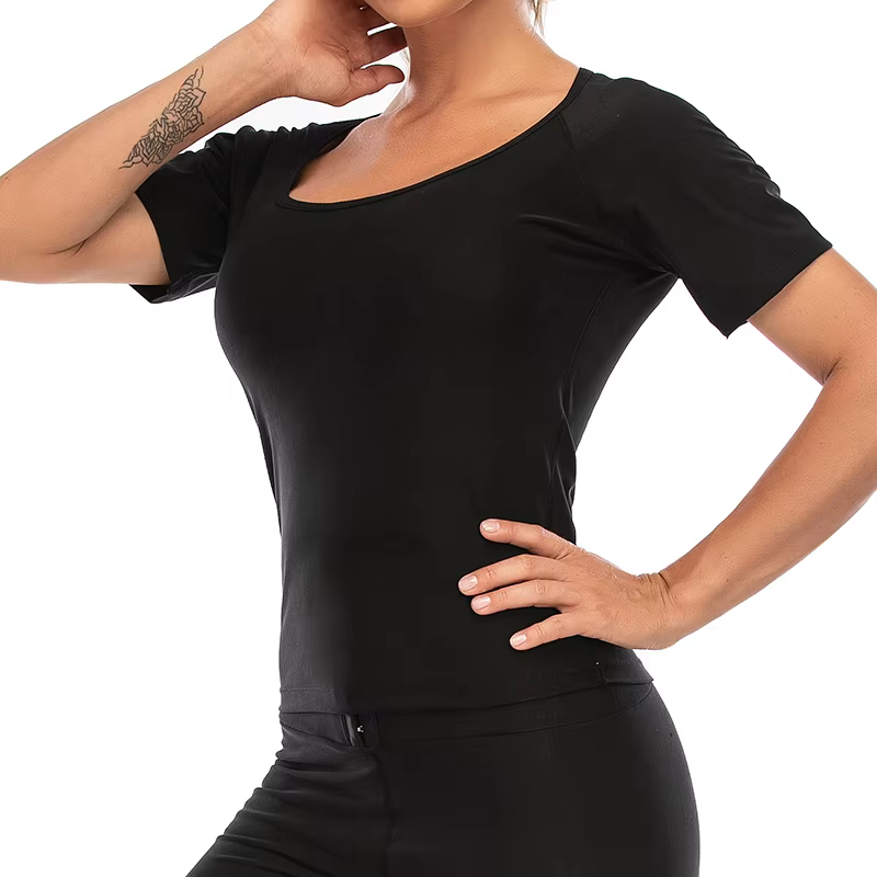 Hauts de sport pour femmes à manches courtes, effet sauna et brûle-graisse, pour la perte de poids, le yoga, la course, le fitness et comme vêtements de sport et de maintien corporel