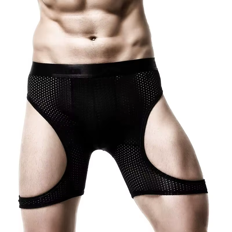 Slip de sport pour hommes, fitness, soie glacée, entraînement fin, séchage rapide, course à pied, jambe allongée, anti-usure, pantalon boxer à entrejambe non-usure