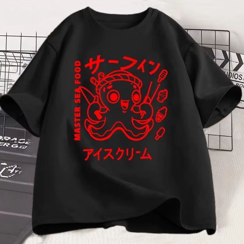 T-shirt manches courtes femme, humoristique et Vintage, avec image de poulpe japonaise, drôle, Y2k, doux, unisexe, décontracté, vêtements pour femmes