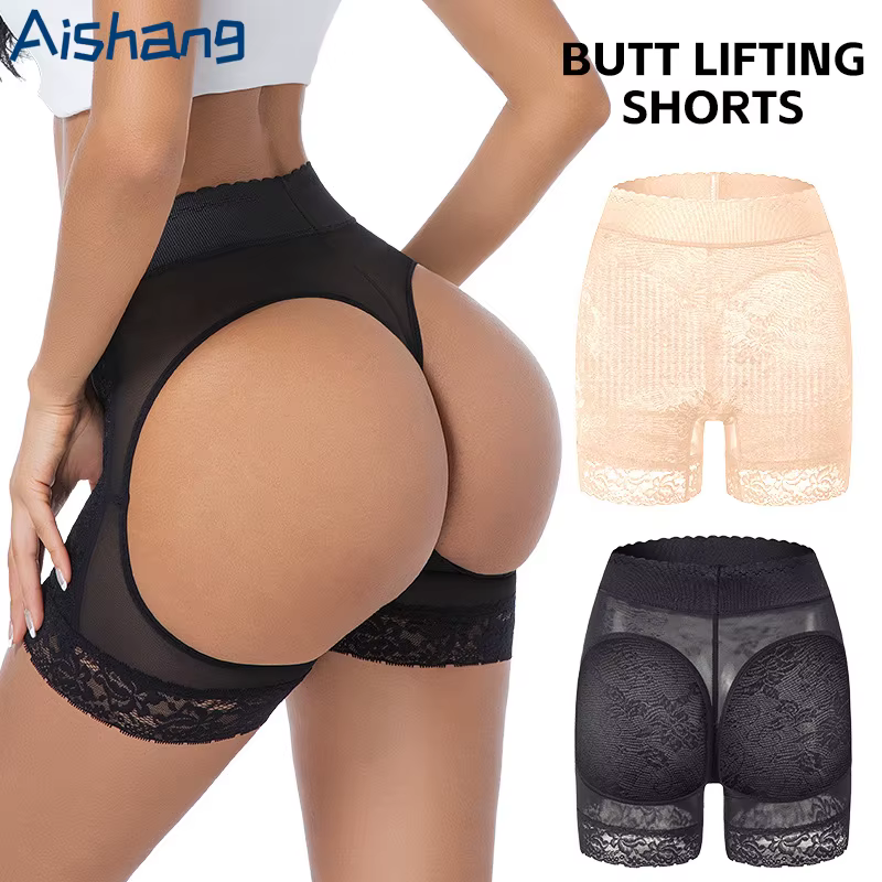 Femmes fesse ouvert hanche butin Shorts dentelle bout