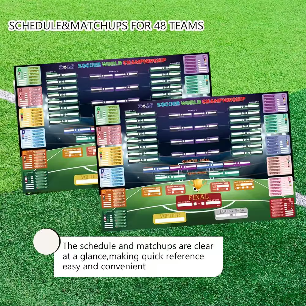 Affiche du calendrier des événements 2D, 2026, conçue pour les passionnés de football. Cette affiche sert de décoration pour les tournois de football