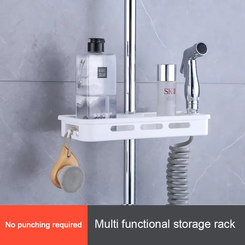 Étagère de rangement de salle de bain simple, sans perçage, carrée, pour barre de douche, plateau de rangement multifonctionnel pour douche