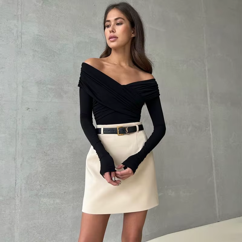 Nouveaux Bodys pour femmes Automne Sexy Dos nu Uni Corset Ajusté Mode Croisé Manches longues Décontracté Élégant