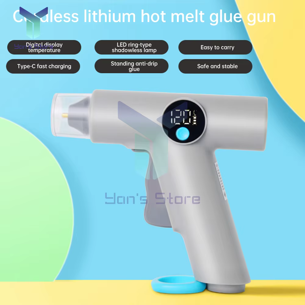 Pistolet à colle chaude sans fil, lumière LED, batterie au Lithium, affichage de la température, pistolet à colle Rechargeable avec 22 bâtons de colle, outils artisanaux