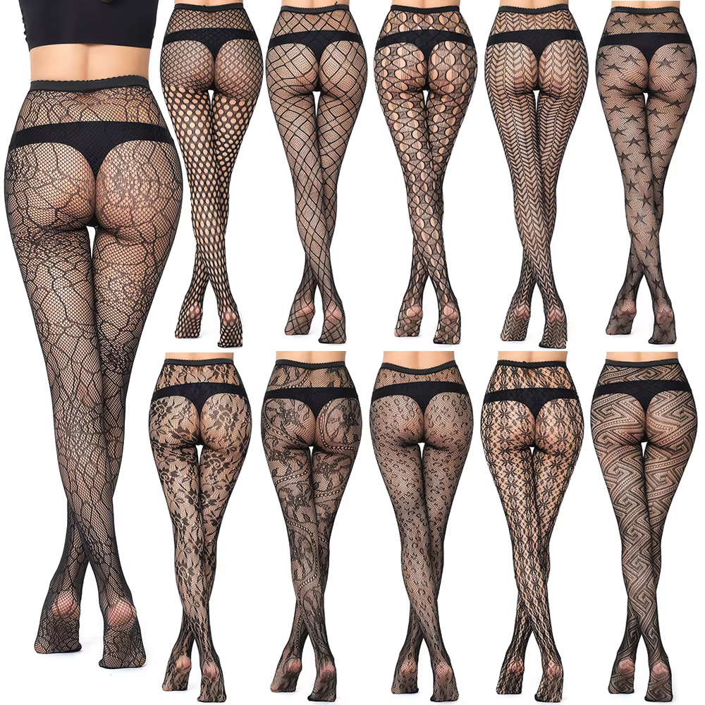 Bas résille collants à motifs en dentelle
