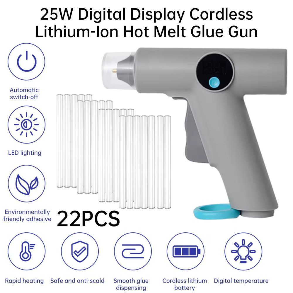 Pistolet à colle thermofusible sans fil 25W, avec lumière LED et support, batterie 2500mAh, charge rapide USB-C, conception Anti-brûlure à chauffage rapide