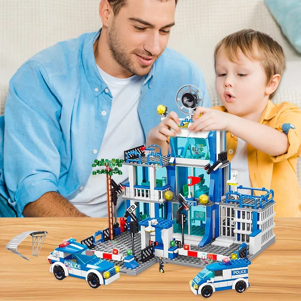 Ensemble de blocs de construction de la station de police de la ville, modèle de voiture en briques à construire soi-même pour garçons, jouet éducatif pour enfants, cadeau