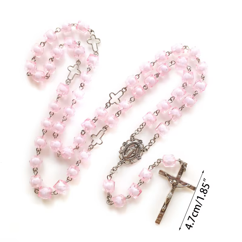 Carré rose pour collier chapelet croix, bijoux sacrés, pendentif, cadeau prière