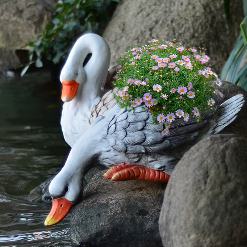 Statue de fontaine d'oie de jardin, Pot de fleur d'animal d'extérieur, ornements coulants de Patio, affichage de bonsaï de paysage d'hôtel, jardinière rustique