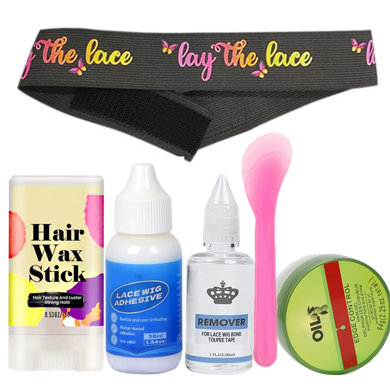 Kit de colle pour Perruque, 6 pièces, accessoires de perruque, bande de Fusion de dentelle, bâton de cire pour cheveux, colle avant en dentelle et dissolvant de contrôle des bords