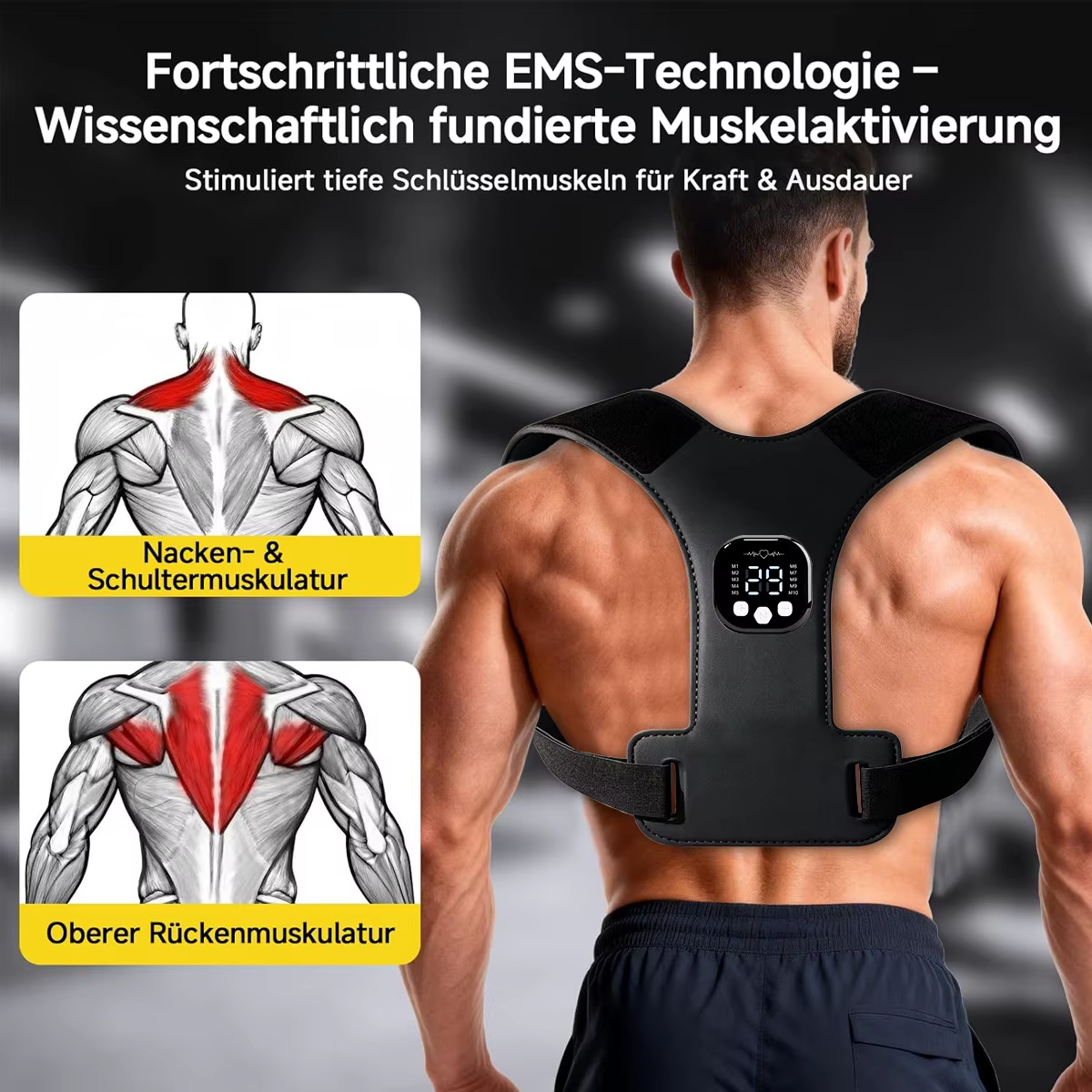 Ceinture Correctrice de Posture avec Stimulateur Musculaire EMS et Masseur Dorsal - Soulagement Ajustable de la Douleur à l'Épaule pour le Bureau et la Maison