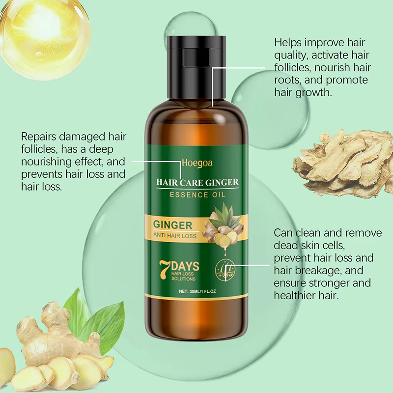 Sérum de croissance des cheveux au gingembre, huile essentielle de repousse rapide de 7 jours, Anti-chute des cheveux, prévient les cheveux secs, crépus et endommagés, produits de réparation