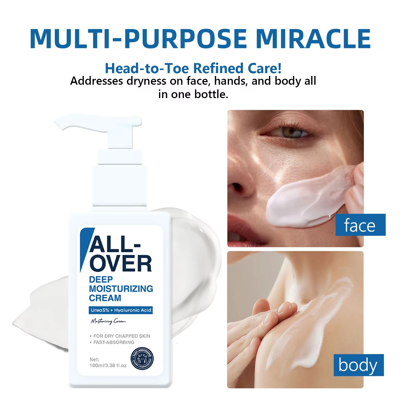 ALL-OVER crème hydratante en profondeur 100ml 5% urée acide hyaluronique hydratation peau sèche gercée Absorption rapide visage corps soins des mains