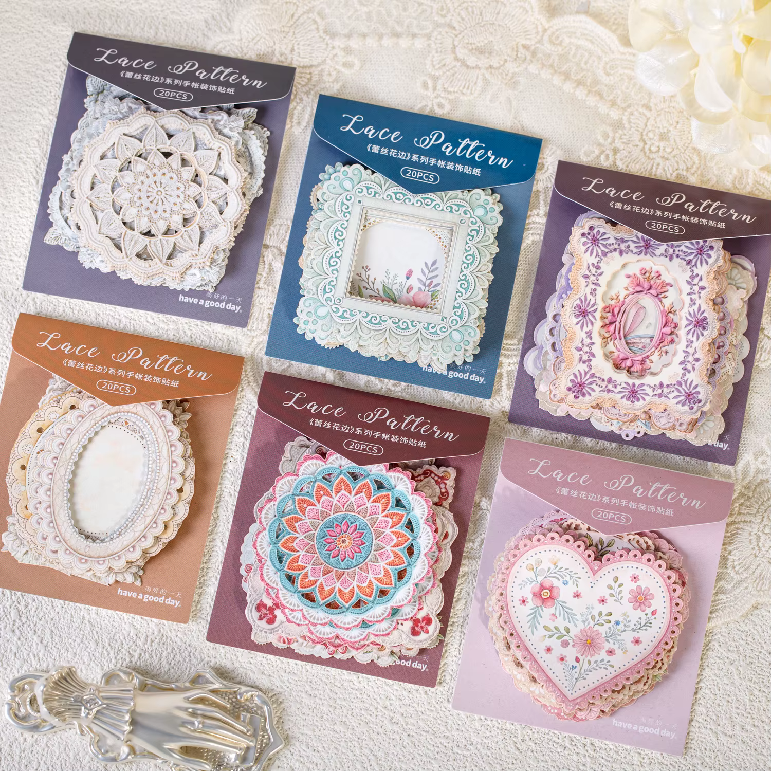 Autocollants décoratifs pour Scrapbooking, série dentelle, pour bricolage, cadre Photo, Collage, décoration, fournitures artisanales, 20 feuilles