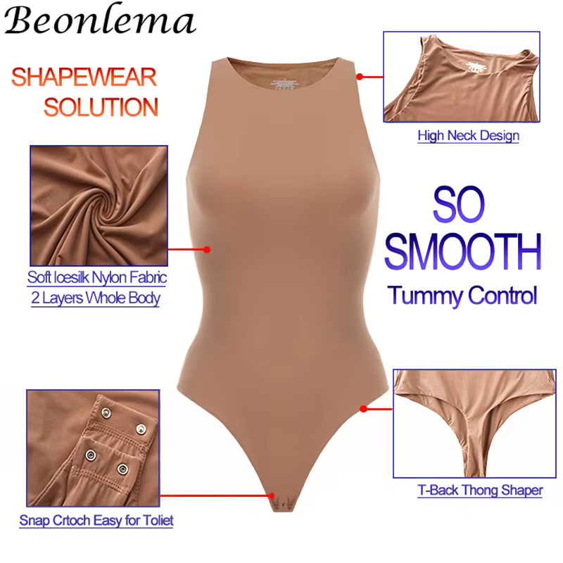 Beonlema Body Sexy femme taille formateur mince ventre contrôle corps Shaper hauts sans manche sans couture ouvert entrejambe string Shapewear