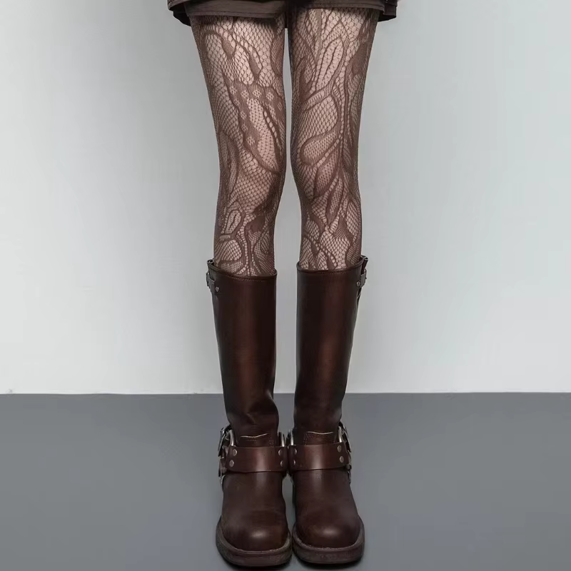 Collants Résille Vintage Français en Dentelle Florale Transparente