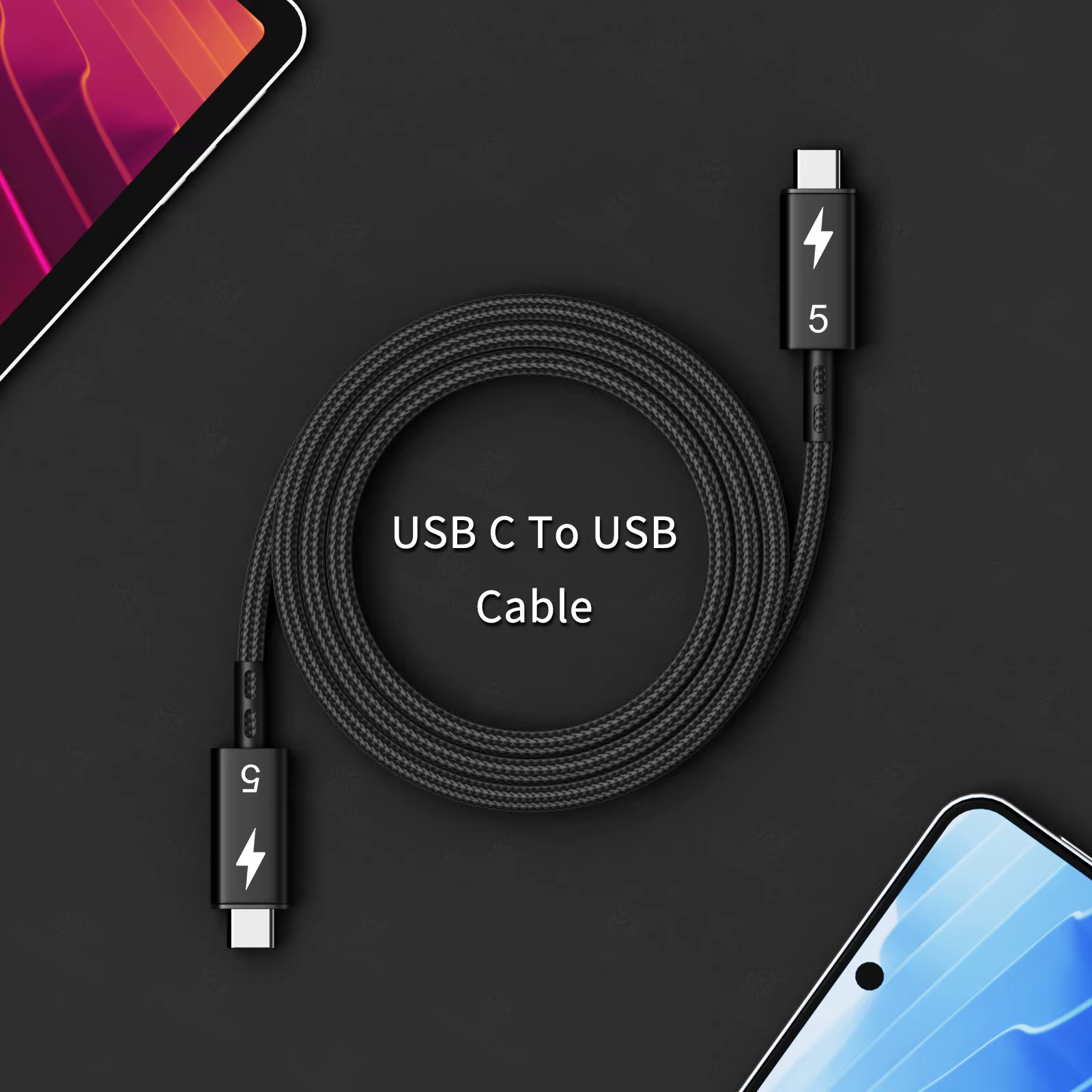 Nouveau câble Thunderbolt 5 120 Gbps PD 240 W, câble de données à charge rapide, 8K60Hz Type C pour MacBook, iPad, iPhone, Android