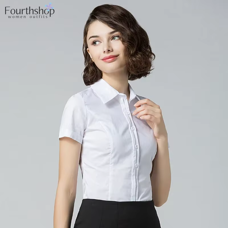 2025 body blanc femmes bureau dame affaires vêtements de travail manches courtes hauts et chemisiers chemises de mode combinaisons élégantes XL nouveau