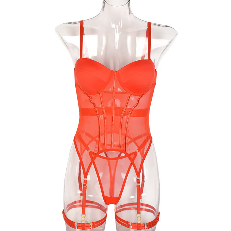 Lingerie Lxury marque body dos nu hauts pour femmes 3 pièces ensemble de Lingerie avec jarretière robes sexy pour les femmes