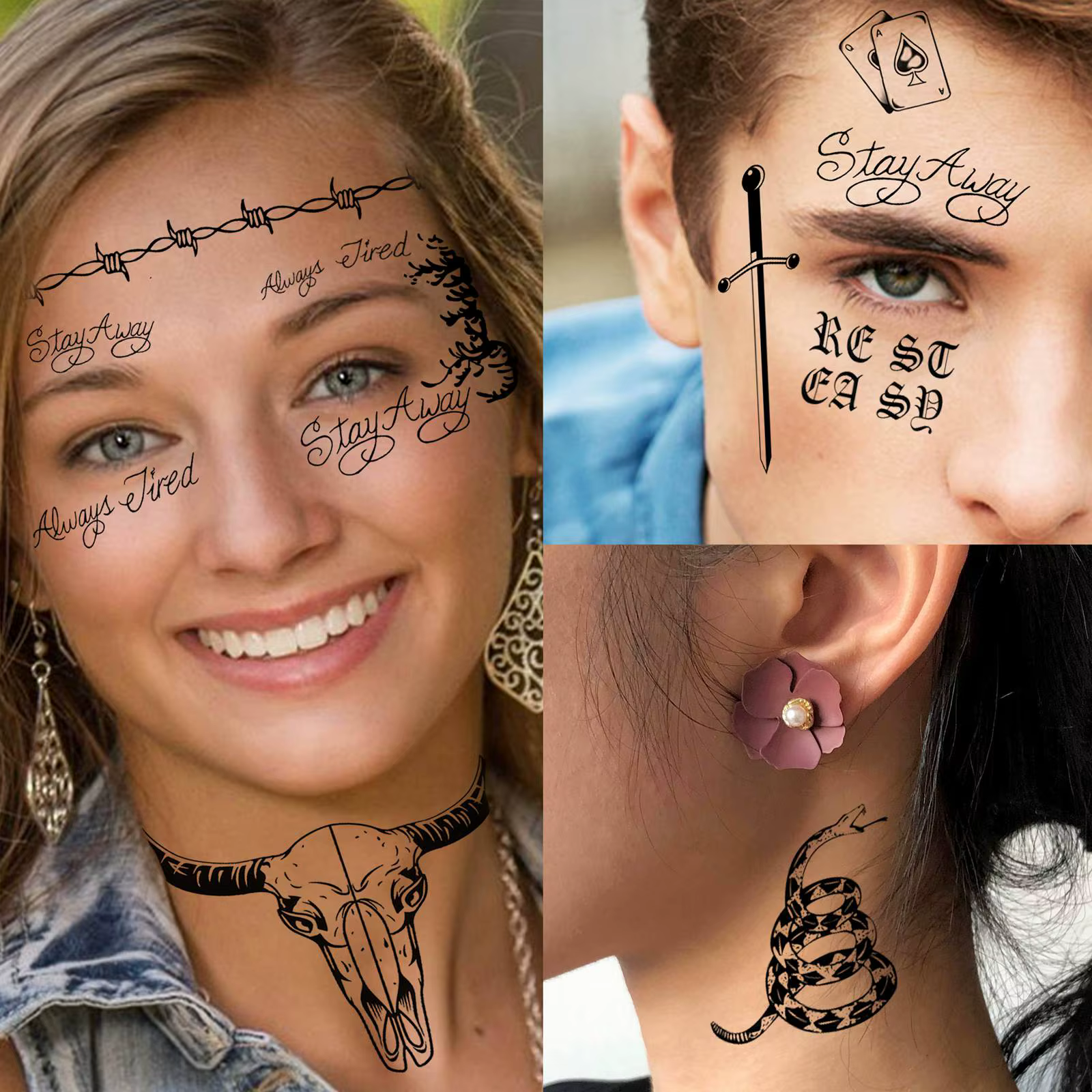 12 feuilles mode Pop rappeur taureau tête de bœuf tatouages temporaires pour hommes femmes adultes Halloween Costume Malone Fans bras cou faux
