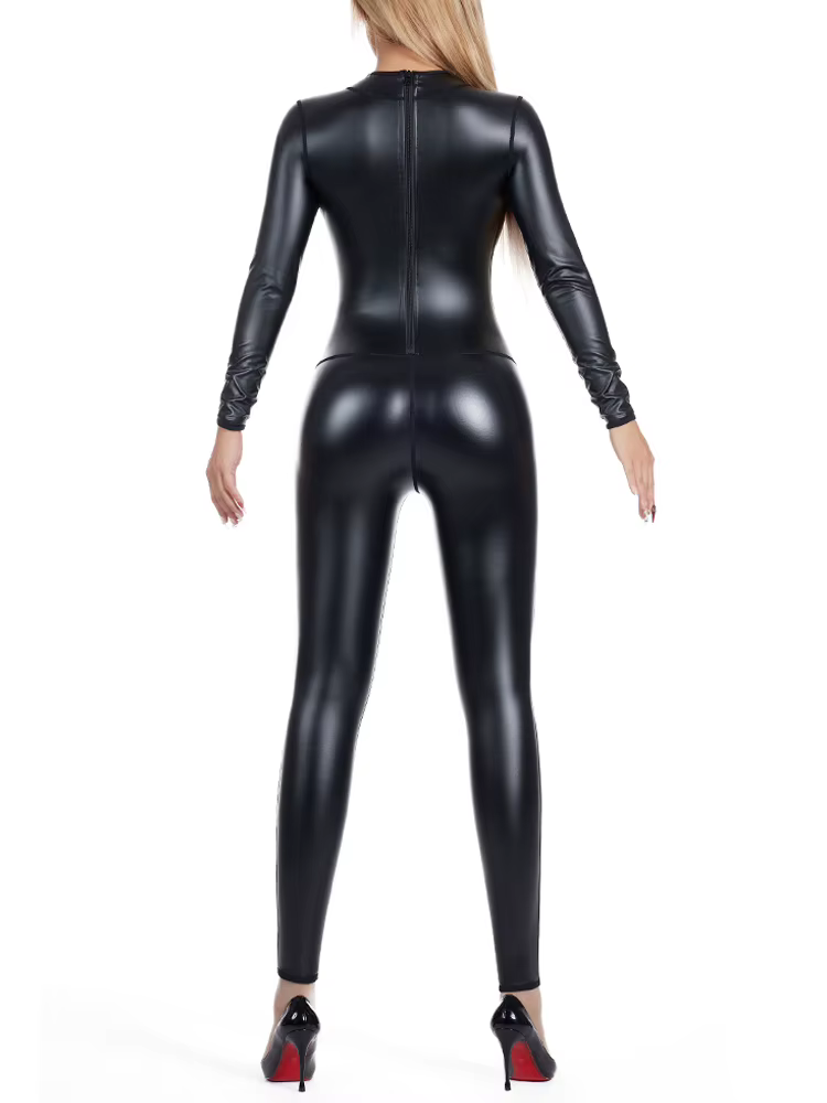 Femmes corps Shaper sans couture haute élastique Body femme PU dos fermeture éclair Catsuit Costume discothèque danse cuir combinaison Shapewear
