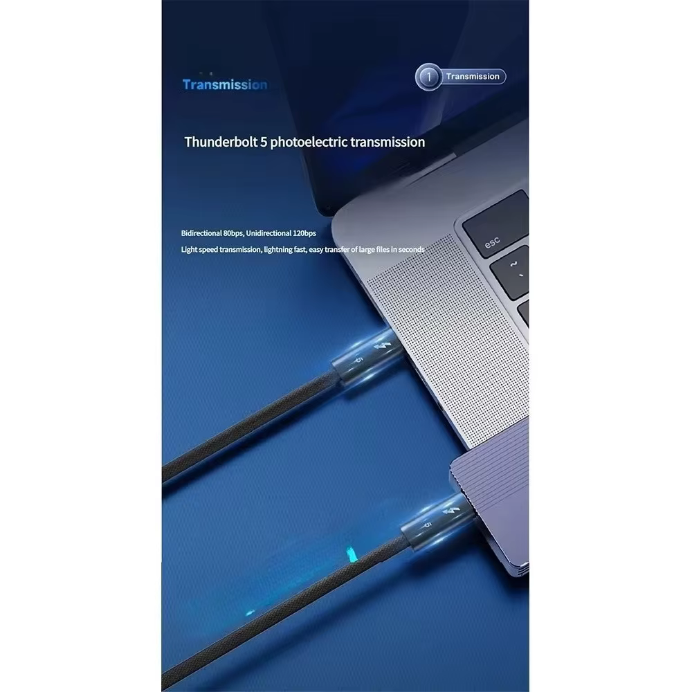 Câble de données Thunderbolt 5 80 Gbps 240 W 16K compatible avec Thunderbolt 4 USB4 Transmission complète Charge rapide Type-C