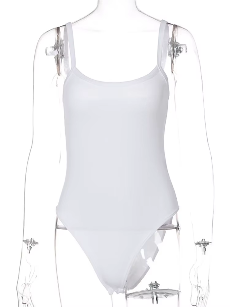 Sangle solide moulante Sexy corps décontracté basique blanc été Body haut pour femme sans manches pure