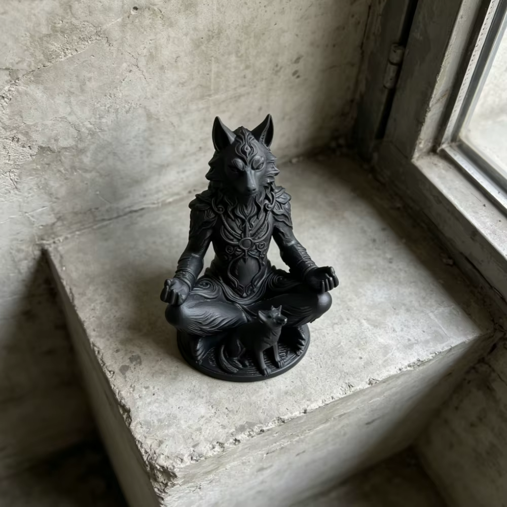 Figurines de loup de méditation, statue de loup-garou mystique, ornements animaux de style gothique, décorations pour la maison, le bureau, la chambre, la salle de yoga, cadeaux