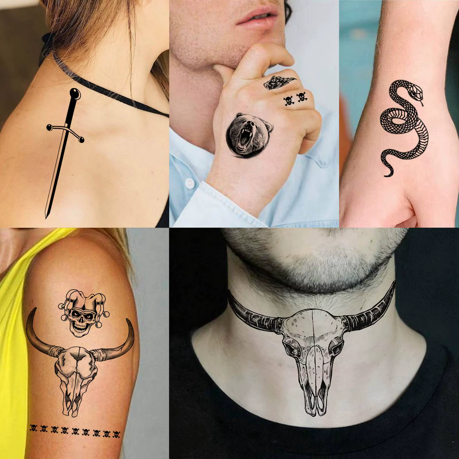 12 feuilles mode Pop rappeur taureau tête de bœuf tatouages temporaires pour hommes femmes adultes Halloween Costume Malone Fans bras cou faux