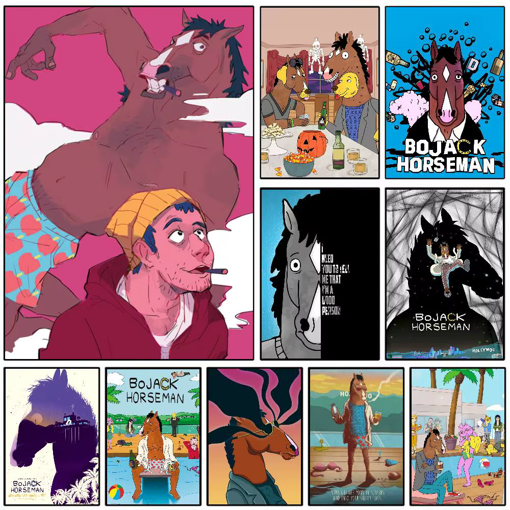 Affiche d'art drôle BoJack H-Horsemans avec imprimés, décoration de maison, chambre à coucher, salon, cadeau