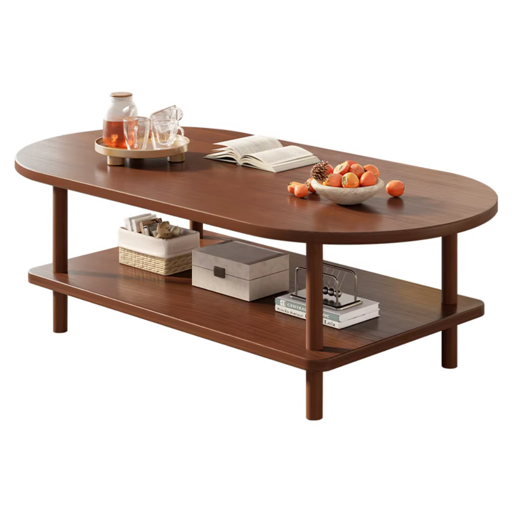Table basse ovale pour salon, mobilier compact pour appartement, moderne, simple, à double niveau de rangement, facile à nettoyer