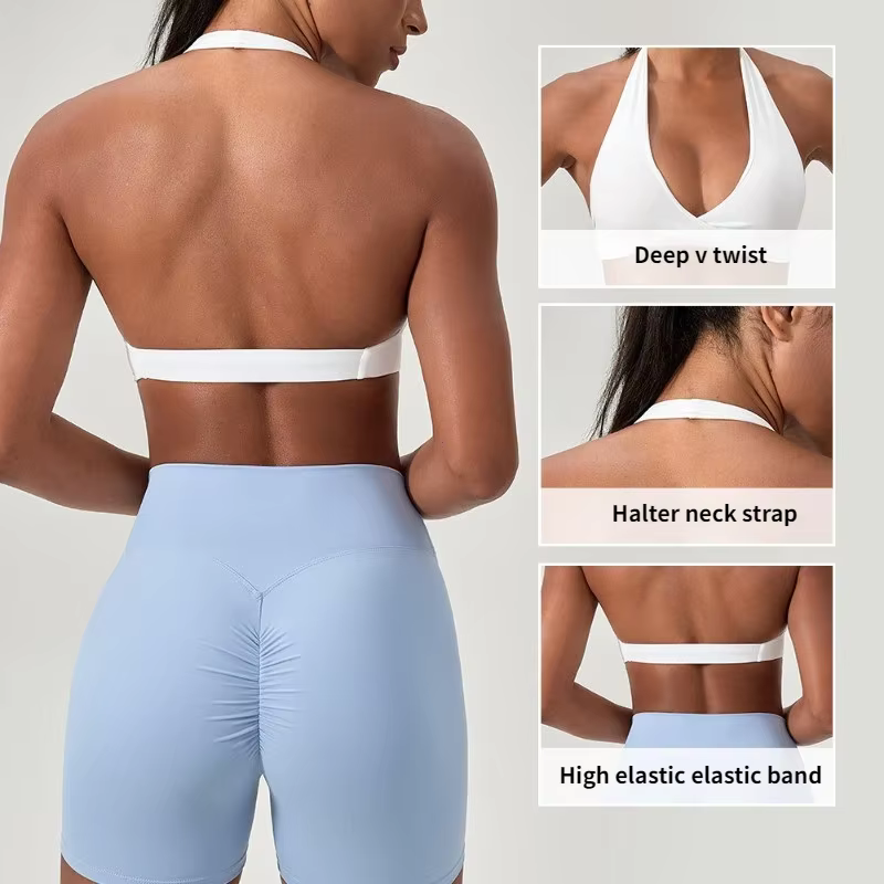 Soutien-gorge de sport de Yoga pour femmes, col licou, Design élégant au dos, soutien-gorge de gymnastique Sexy pour la course, le Fitness