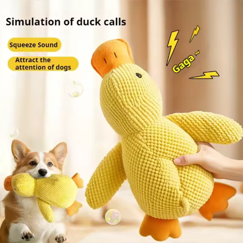 Chien endormi avec un chien câlin canard jouets pour soulager l'ennui du petit canard jaune animal de compagnie interactif en peluche poupée fournitures pour animaux de compagnie
