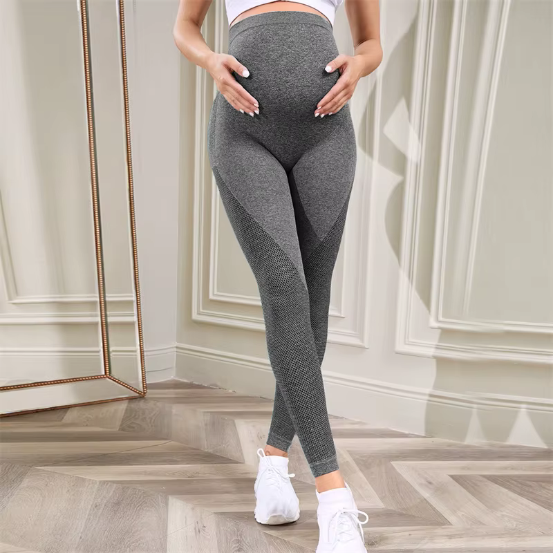 Femmes enceintes Leggings pantalons longs maternité sport gymnase taille haute pantalon ventre soutien maigre