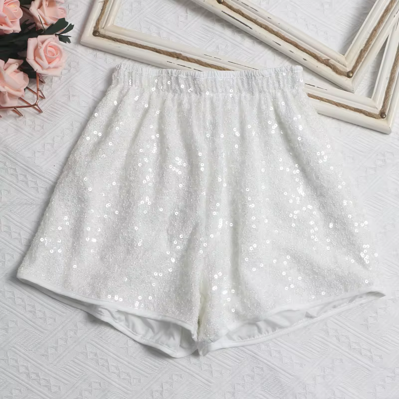 Shorts Femme à Paillettes Coupe Slim Taille Haute Sexy Y2K Streetwear Élégant pour Soirées et Été