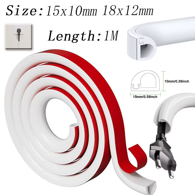 Passerelle de câble flexible de 1M, gaine de couverture de fil en PVC auto-adhésive pour cacher des cordons sur les sols, gestion des câbles TV de bureau à domicile